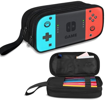 LittleTindra Estuche Escolar niños, Doble Cremallera, Dos Compartimentos, Gran Capacidad, portalápices, rotuladores, Ideal Colegio para niño y niña. Vuelta al Cole Gamers