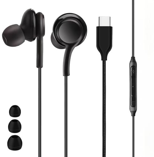 Auriculares USB C, auriculares con cable con micrófono y control de volumen integrados, HiFi estéreo USB tipo C Intra auricular para Samsung S25/S24/S23/S22/S21/A53/A54