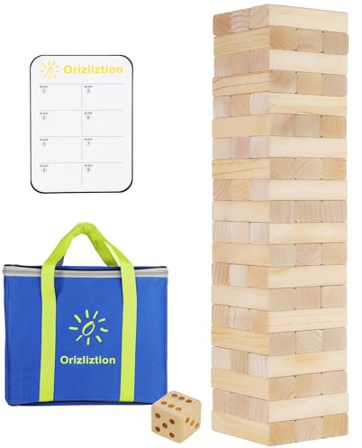 Orizliztion Tumbling Tower Game - 60 Premium Wood Blocks, 3.3FT Outdoor Family Stacking Game with Carry Bag for Adults & Family Backyard, Camping & Parties BBQ