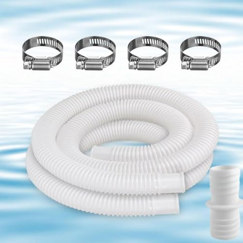 2 mangueras de piscina de 32 mm para bombas de piscina con 4 clips de seguridad y 1 conector de manguera, 150 cm, manguera de piscina de 32 mm, para bomba de filtro y piscina, color azul (Blanco)
