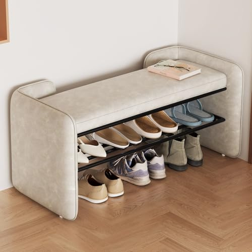 Guyii Modern Shoe Bench with Open Shoe Rack, 46.3cm Tall Entryway Stool, Multi-Functional Bench for Hallway, Bedroom, Closet, Living Room