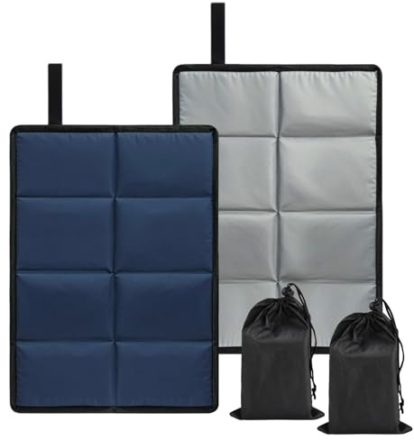 xianynow 2 Pezzi Cuscino da Stadio Pieghevole Imbottito Grigio & Blu, Cuscino Stadio Pieghevole con Borsa Portaoggetti, per Picnic Escursioni Campeggio