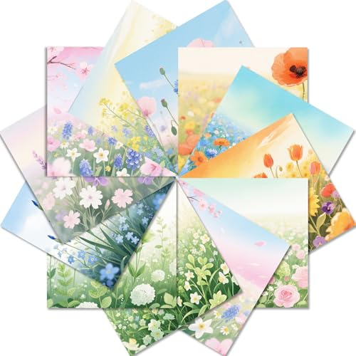 BRTNUP 24 Sheets Scrapbook Paper, 6x6 Decoupage Paper Sheets Watercolor Flower Pattern Papers for Crafting Decorative Papers for Card Making Scrapbooking Journaling DIY Crafts Origami (Multicolor M)