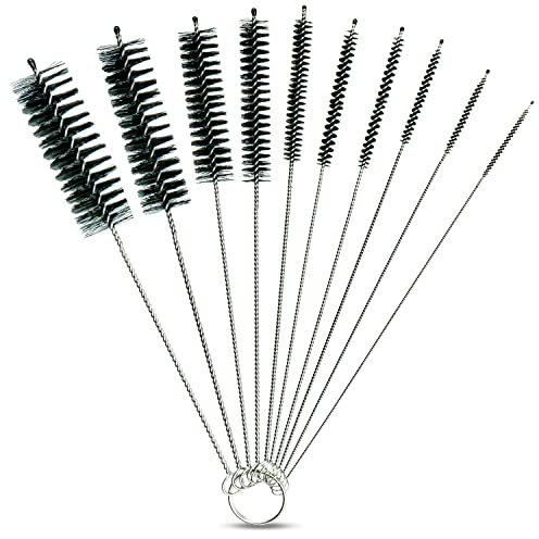 JEFF® Reinigungsbürste [10er Set] Nylon mit Antikratz Tropfspitze - Die ideale Lösung für enge & schmale Stellen - Milchschlauchbürste für Kaffeevollautomat - Strohhalm Bürste