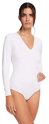 Wolford Women's Long Sleeve V Neck Thong Bodysuit White Large