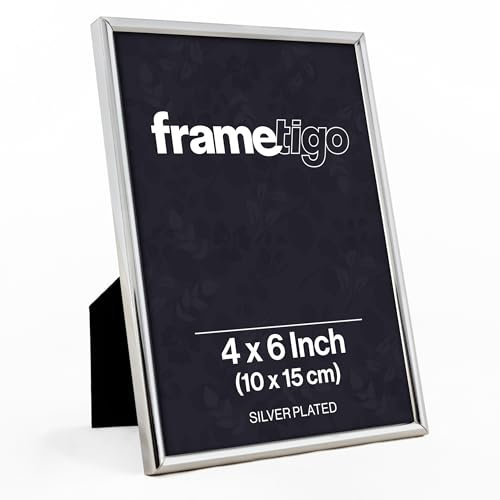 Frametigo - Silver Plated Thin Edge Photo Frame, 4x6 (10x15cm) Photo Size - Velvet Frame Backing & Stand - Real Glass Window - Tarnish-Resistant - Landscape or Portrait Orientation