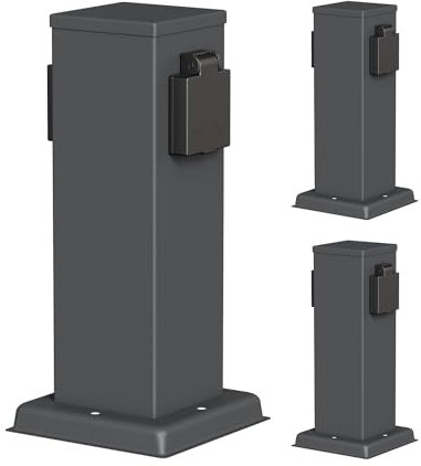 ledscom.de 3 pièces Colonne de Prises de Courant de Jardin Polly pour l'extérieur, IP44, 2X, Acier Inoxydable, Anthracite, carré, 27 cm