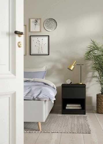 Dmora Comodino Annette, Comò Basso, Tavolino da Notte, Mensola da letto, 40x40 h50 cm, Nero