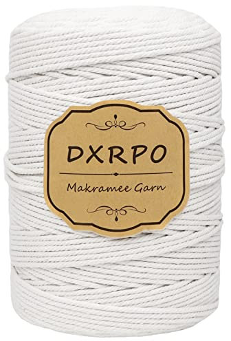 DXRPO Makramee Garn 3 mm x 300 m, Natürliches Makramee, Baumwollgarn Macrame Cord, Baumwollkordel Wird Verwendet Wandbehang, Makramee Blumenampel, DIY Handwerk Pflanze Aufhänger Boho Deko(Weiß)