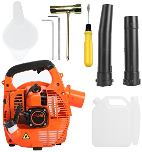 Souffleur à feuilles sans fil - 26 cc - Aspirateur portatif et broyeur de feuilles à essence pour souffler les feuilles, la neige, la poussière, le PC, aspirer la cour/terrasse - Orange