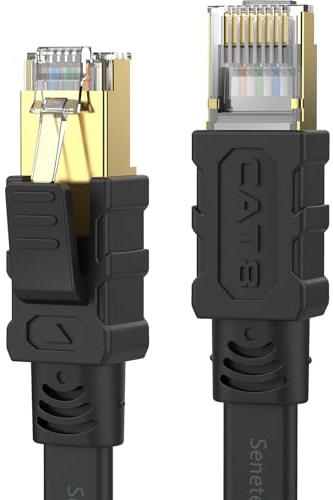 Senetem Cat 8 Ethernet Cable 100FT, High Speed 40Gbps 2000Mhz Flat Internet Network Patch Cord, RJ45 Shielded Outdoor&Indoor LAN Cable, Compatible for Gaming, PC, PS5/4/3, Xbox, Modem, Router