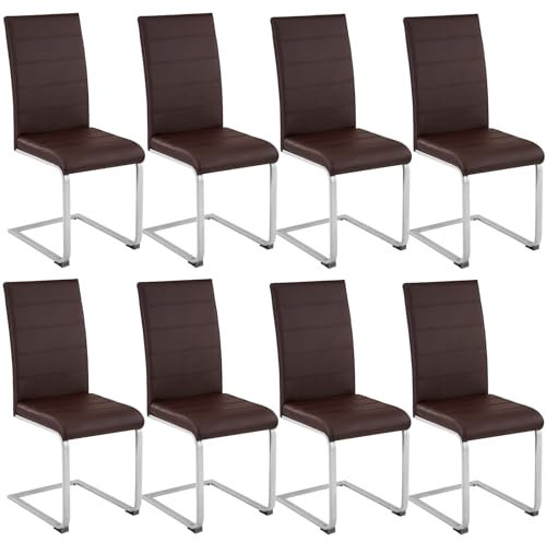 tectake® 8er Set Esszimmerstühle modern, ergonomischer Stuhl für Esszimmer, Besucherstuhl, Möbel für Küche, Esstisch, Küchenstühle, Freischwinger Essstühle, hohe Rückenlehne - braun