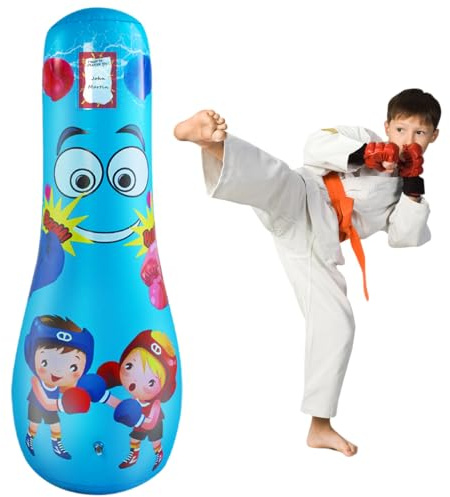 Inflatable Punching Bag for Kid, Kids boxing bags,Kids Pedestal Boxing Bags for Practicing Karate,De-Stress Boxing Bag for Boy/Girl,120CM-BLUE.