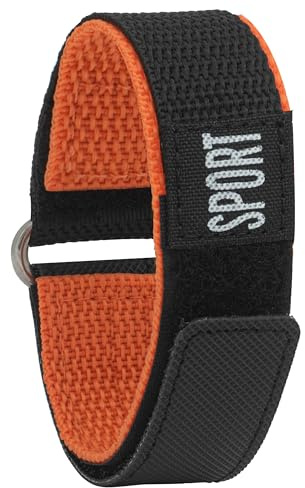 Bandini 22mm Nylon Hook and Loop Sports Watch Band for Men - Waterproof Strap, Machine Washable, Easy to put on - Black and Orange - Hook Loop - Fastening - Stainless Steel Clasp