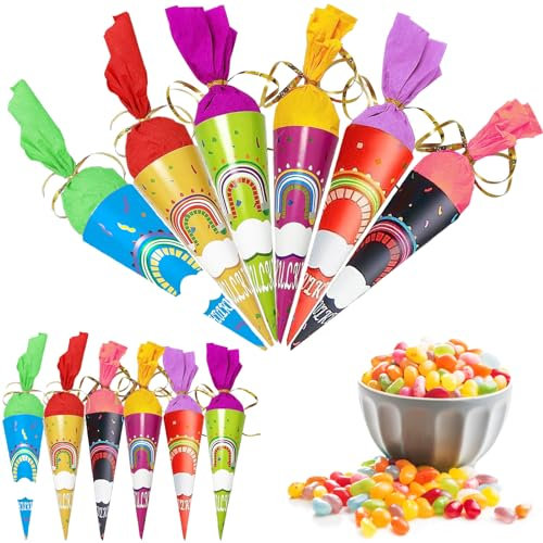 6 Stück Kleine Schultüten, 26cm Zuckertüte, Gastgeschenk Einschulung, Einschulung Geschenk Zum Studienbeginn, Geschwistertüte Deko für Junge Mädchen Schulanfang Abschiedsgeschenk