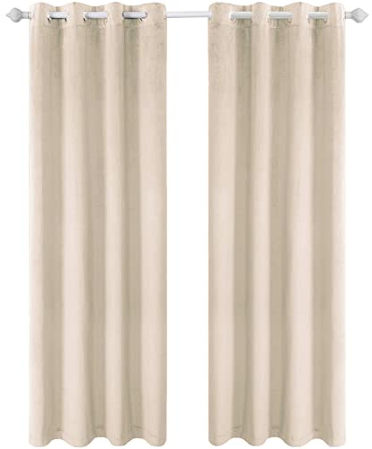 Ystyle Rideau Occultant Velours Lot De 2, 140x225cm, Beige Blanc | Rideaux Salon Rideau Thermique Isolant Anti Chaud Intérieurs, Rideau Phonique Anti Bruit, Moderne Chambre Maison Dressing