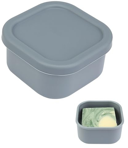 Square Travel Soap Case, Bar Soap Holder for Dr Squatch, Silicone Soap Case with Soap Saver, Portable Shampoo Bar Soap Box for Shower, Travel, Camp(Cement Gray)