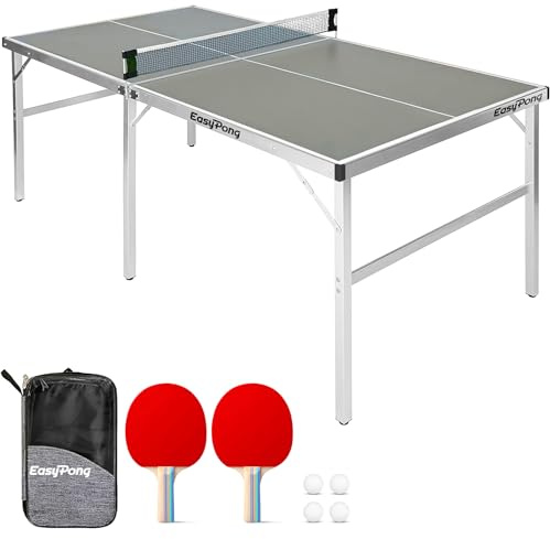 EasyPong | Table de Ping Pong Grise | 182x91cm | Qualité Premium | Facile à Transporter | Stable | Idéale pour Extérieur & Intérieur | 2 Raquettes + 4 Balles | Table Tennis | OriginalCup