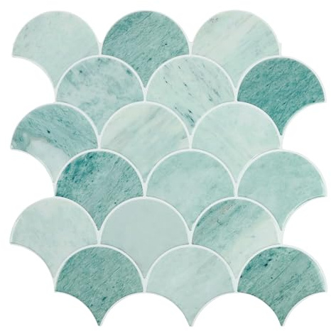 HOMEART Peel and Stick Backsplash Fish Scale Tile, Removable Renter Friendly Backsplash 3D Adhesive Stick on Wall Tiles for Kitchen Bathroom (10 Sheets, Marble Green)