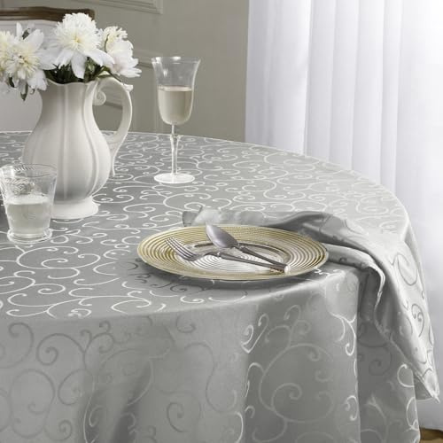 Romanstile Elegant Round Grey Tablecloth 80 cm Diameter Stain Resistant Jacquard Tablecloths Water Repellent Perfect for Coffee Tables, Festivities, Picnics, Outdoors, Spring, Easter, Small Dining