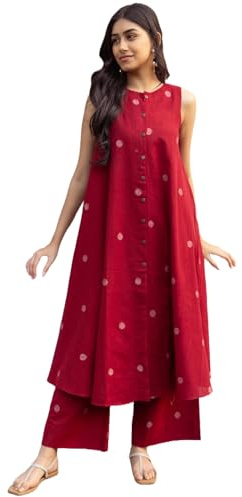 ANNI DESIGNER Ladies Viscosa Rayon Stampato Palace Regular Kurta, Rosso, M