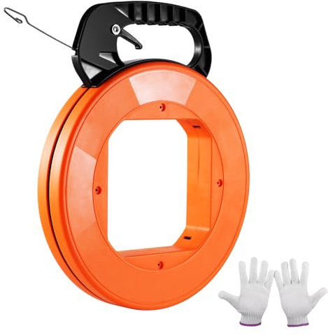 VEVOR Aiguille Électricien 36,5 m Tire Fils Électrique en Acier avec Boîtier, Poignée, Outil d'Extraction de Câble Flexible 3,1 mm, Facile à Utiliser, pour Murs, Conduits Électriques, Non Conducteur