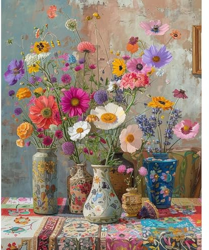 Fountor Flowers Paint by Numbers for Adults, Colorful Flower Adult Paint by Numbers Canvas Kits Without Frame, DIY Acrylic Number Painting Adults for Gifts Home Wall Decor 16x20 Inch