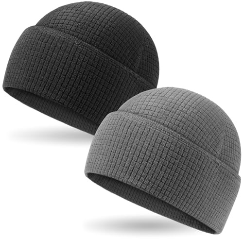 Outdoor Shaping Paquete de 2 gorros tácticos de forro polar con diseño de cuadrícula para varias estaciones, equipo militar para todo tipo de clima, talla única, negro/gris