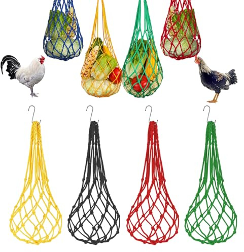 LZPLJLWS Accesorios para gallinero 4 Unidades comedero Colgante para gallinas con Red alimentadora 57 cm Resistente Reutilizable Juguete Interactivo para Pollos y Aves de Corral
