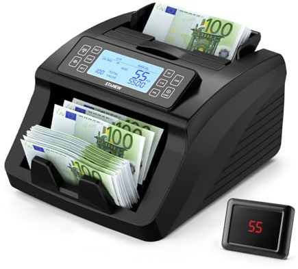 Banconote STANEW, Modalità di conteggio per lotti e tagli, Contabanconote professionale Euro,UV/MG/IR, Velocità >1000pcs/min, EUR/USD/GBP,Contabanconote portatile con display