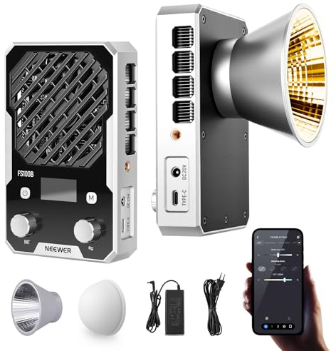 NEEWER 100W Éclairage vidéo LED Ultra-Compact avec contrôle par app/Panneau de Commande,éclairage COB Bicolore de Poche à Flux continu avec 4 Courbes de gradation/2700K-6500K/IRC 96+,FS100B