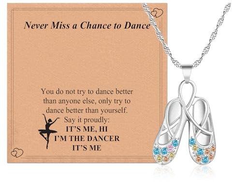 CERSLIMO Dance Recital Gifts for Girls, Ballet Shoes Necklace for Dancer Teens with Colorful Crystals, Ballet Slipper Ballerina Gifts Kids Jewellery Daughter Granddaughter Niece Sister Dance Lover