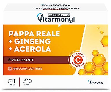 Nectar Royal - Pappa Reale, Ginseng e Acerola - Integratore per Supportare Energia e Sistema Immunitario - Con Vitamina C - Confezione da 10 Fiale - Vitarmonyl
