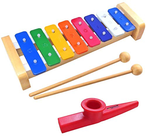 keepdrum KGS2 Glockenspiel für Kinder + Kazoo Tröte Rot