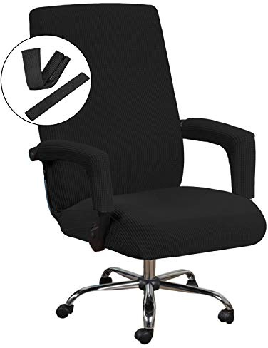 H.VERSAILTEX Home Office Chair Covers Stretchable Computer Desk Chair Covers Mid - High Back Universal Executive Boss Gaming Seat Cover Removable Machine Washable,Non Slip Thick Jacquard, Black- Large