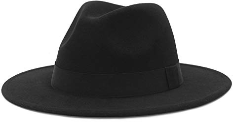 MARRYME Chapeau Fedora Homme Chapeau Trilby Feutre Femme Panama Chapeau Large Bord Unisexe Classique Jazz Hiver Chaud,Noir,Tour de tête:59-60 cm