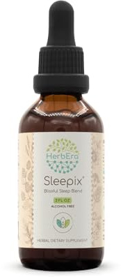 HerbEra Sleepix B60 Alcohol-Free Extract Tincture, Concentrated Liquid Drops: Valerian Root, Wild Lettuce Herb, Blue Vervain Herb, Hops Flower, Passionflower Herb, St. John's Wort Herb. 2 Oz