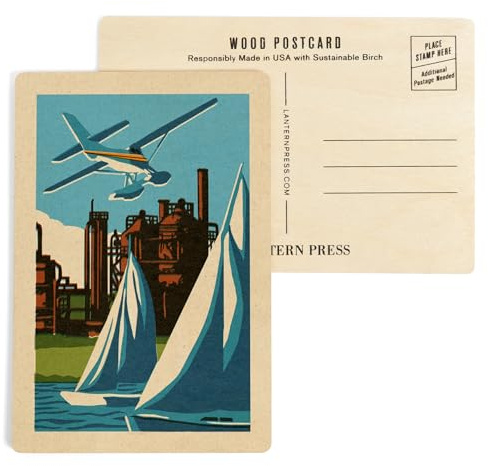 Seattle, Washington, Lake Union, Woodblock (4x6 Birch Wood Postcards, 2-Pack Stationary, Rustic Home Wall Decor)