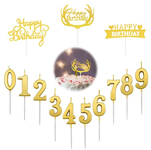 BONHHC 10 Stück Geburtstag Zahl Kerzen,0-9 Geburtstag Ziffer Kuchen Kerzen,Mit 3 pcs Tortendekoration,Kuchenkerzen,für Geburtstag Party Hochzeit Jahrestag Feier Lieferungen
