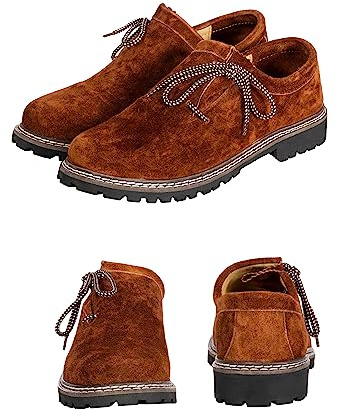BAVARIA TRACHTEN Lederhosen Boots - Haferl Authentic German Shoe for Oktoberfest Outfit - Real Leather - Dark Brown Size 10