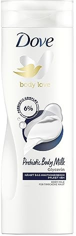 Dove Body Love Prebiotic Body Milk für trockene Haut für 48 Stunden Körperpflege mit Glycerin 400 ml