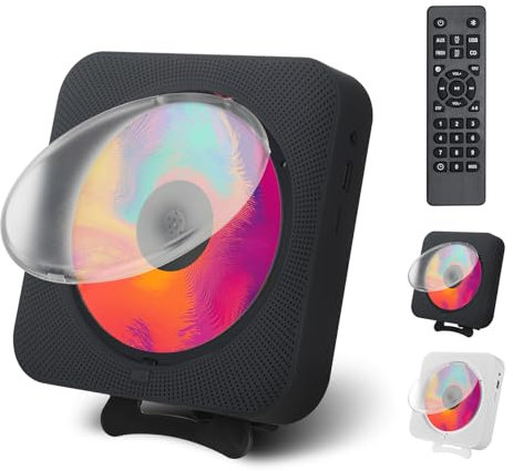 Canareen Reproductor de CD Portátil Bluetooth, Reproductor CD con Pantalla LCD, Cubierta Antipolvo, Música Lector con Altavoces Dobles, Radio FM, con Soporte Reproducción USB/AUX, Negro