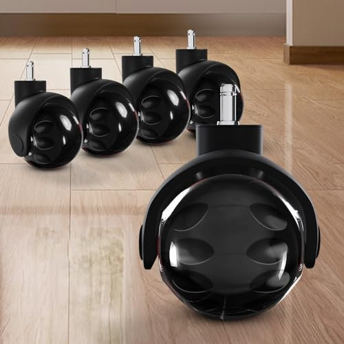 Sytopia Juego de 5 ruedas para sillas de oficina en color negro, ruedas para sillas de oficina de 11 x 22 mm para suelos duros y alfombrados