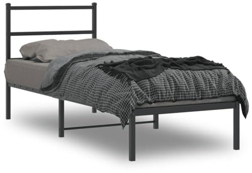vidaXL Sängram med huvudgavel metall svart 75x190 cm, säng, metallsäng, metall sängram, sängar, metallsängar, metall sängramar, gästsäng, gästsängar