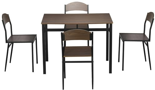 HOMCOM Set da Pranzo da 5 Pezzi con 1 Tavolo Rettangolare e 4 Sedie, in Acciaio e MDF, Nero e Marrone