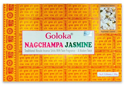 LAMARE – Goloka Nag Champa Fusion Series rökelsestavar – två dofter i varje pinne – en ny touch – mångfald av doft – Noggrant hantverk – 15 g x 12 lådor = 180 g (jasmin)
