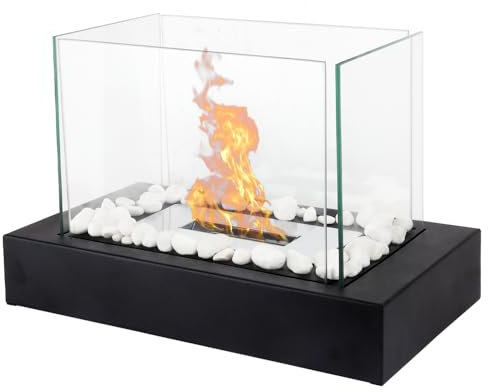 Fiérza Tischkamin - Tischfeuer Komplettset - 35CM - inkl. Dekosteine - Bioethanol Kamin für Indoor & Outdoor - Unendliche Brenndauer & Lagerfeueratmosphäre - Wärmendes Balkonfeuer