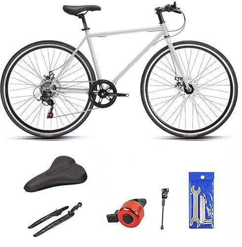 Bicicleta de Carretera 700C, 7 velocidades, Bicicleta de Ciudad, Cuadro de Acero de Alto Carbono, Bicicleta de Carreras con Freno de Disco para Hombre y Mujer B,7 Speed