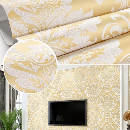Non-Woven Wallpaper, Elegant, Vintage Embossed Wallpaper with Baroque Pattern, Thickened 3D Wallpaper, 9.5 m x 0.53 m, Scandinavian Design, Wall Decoration, Bedroom, Living Room, Wall Cabinet, Beige