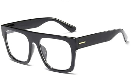 Jurchio Unisex Stylish Square Non-prescription Eyeglasses Glasses Flat Top Big Eyeglass Frames Large lens Clear Lens Eyewear (Black)